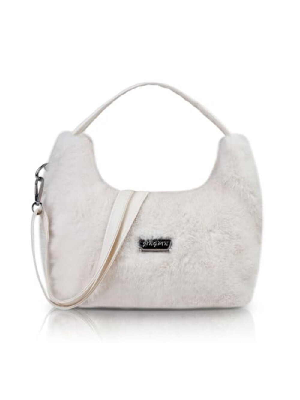 Plush Shoulder Handbag Small Crossbody Bag with Zipper Removable Strap